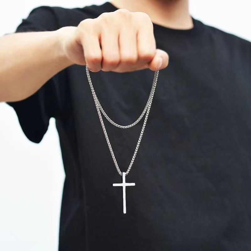 cross-border european and american new titanium steel cross necklace men's fashionable all-matching stainless steel cross pendant sweater chain accessories full figure