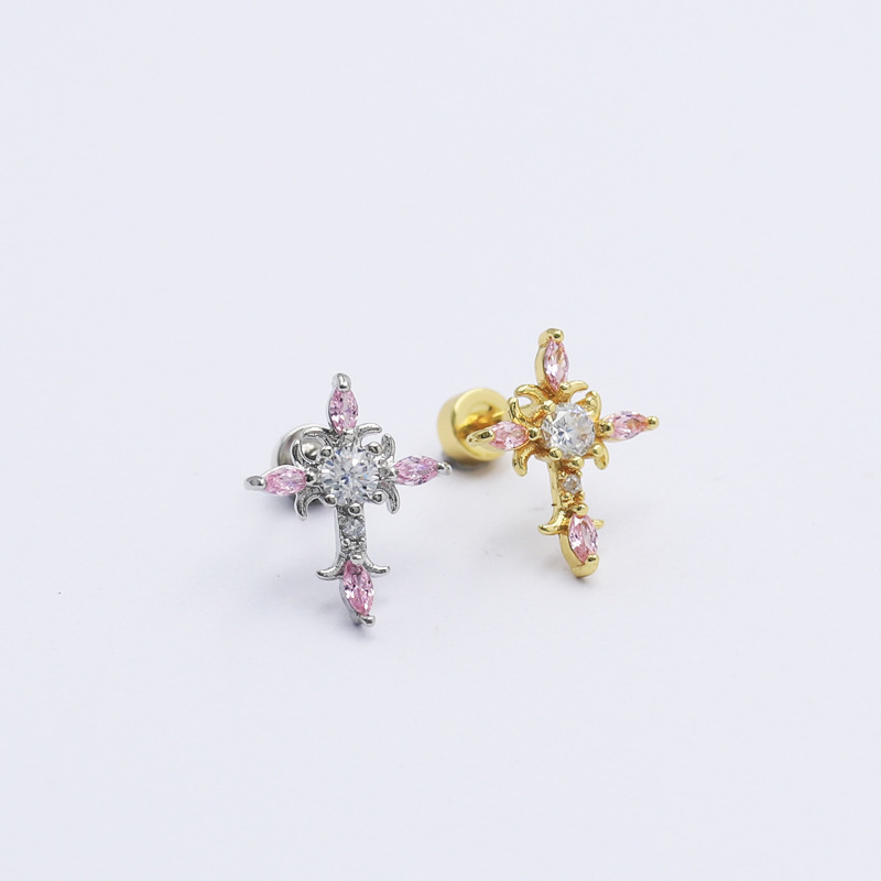 "queen" flower-de-luce winding cross ear bone stud japanese and korean punk stud earrings women's cold style high-end earrings Item Picture