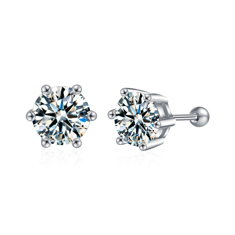 cross-border hot moissanite fashion elegant style classic six-claw stud earrings for women 925 sterling silver gold plated ear rings wholesale Item Picture