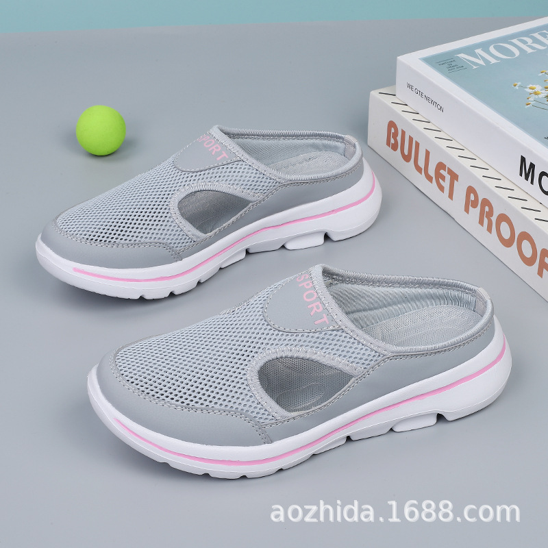 2025 amazon korean style large size casual shoes half support women's thin shoes men's platform slip-on sandals mesh half slippers undefined