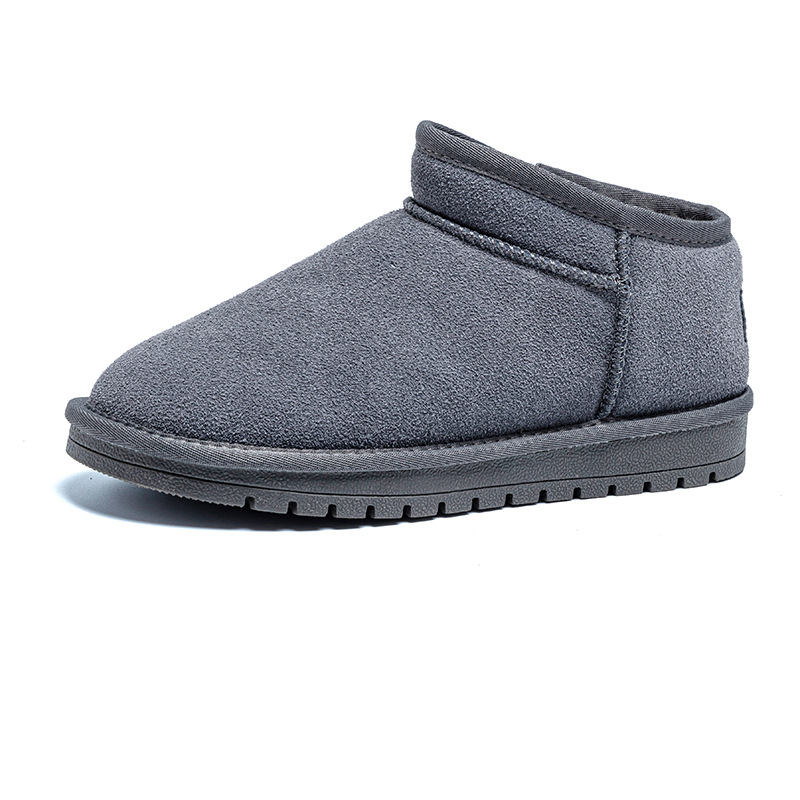 winter new snow boots flat bottom short boots northeast cotton padded shoes men's fleece-lined thickened waterproof warm genuine leather snow boots women undefined