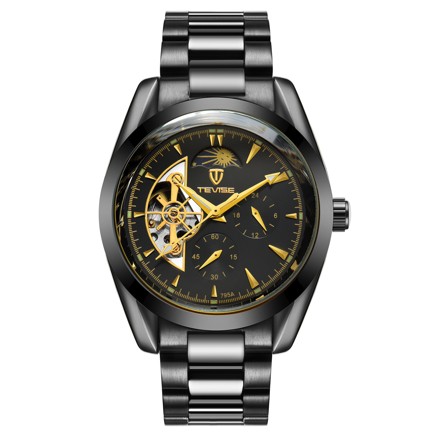 swiss tevise tevise watch men's automatic mechanical watch moon phase steel watch tiktok same style full figure