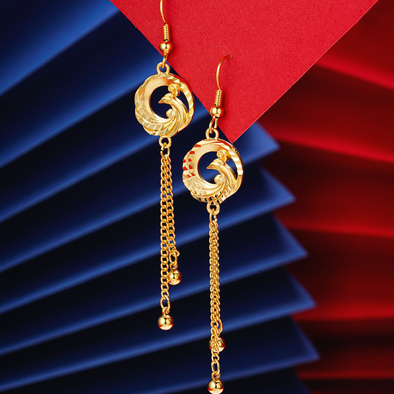 alluvial gold earrings high-grade special-interest earrings women's no color fading imitation yellow metal tassel earrings cross-border copper ornament Specification drawing