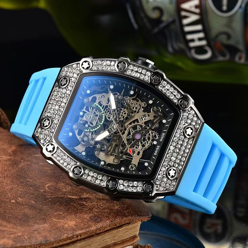 new richard cross-border hot selling mechanical style barrel-shaped hollow luminous waterproof men's watch sports Specification drawing