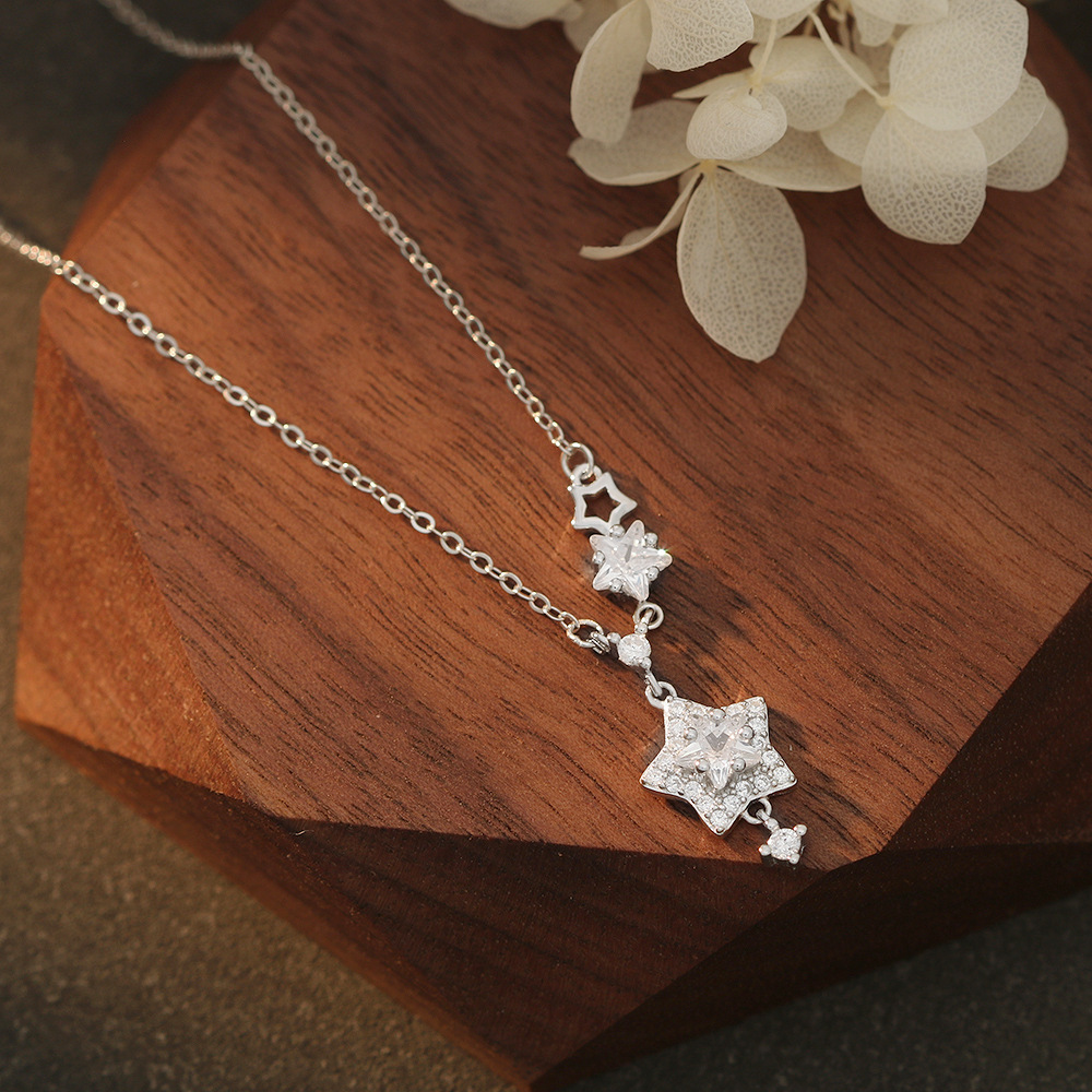 s925 sterling silver xingx necklace women's fashion all-match zircon pentagram clavicle chain ins style starry sky necklace details Picture