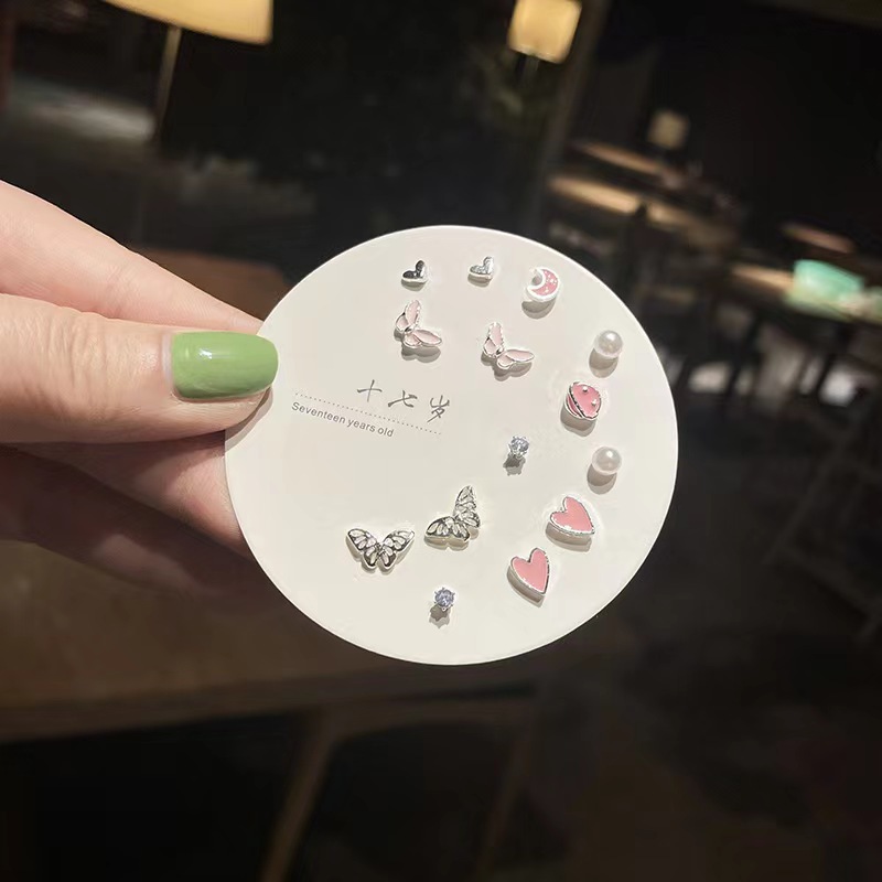 925 needle korean style earrings ear-caring refined and simple 6 pairs set all-match small cute earrings non-heavy earrings Specification drawing