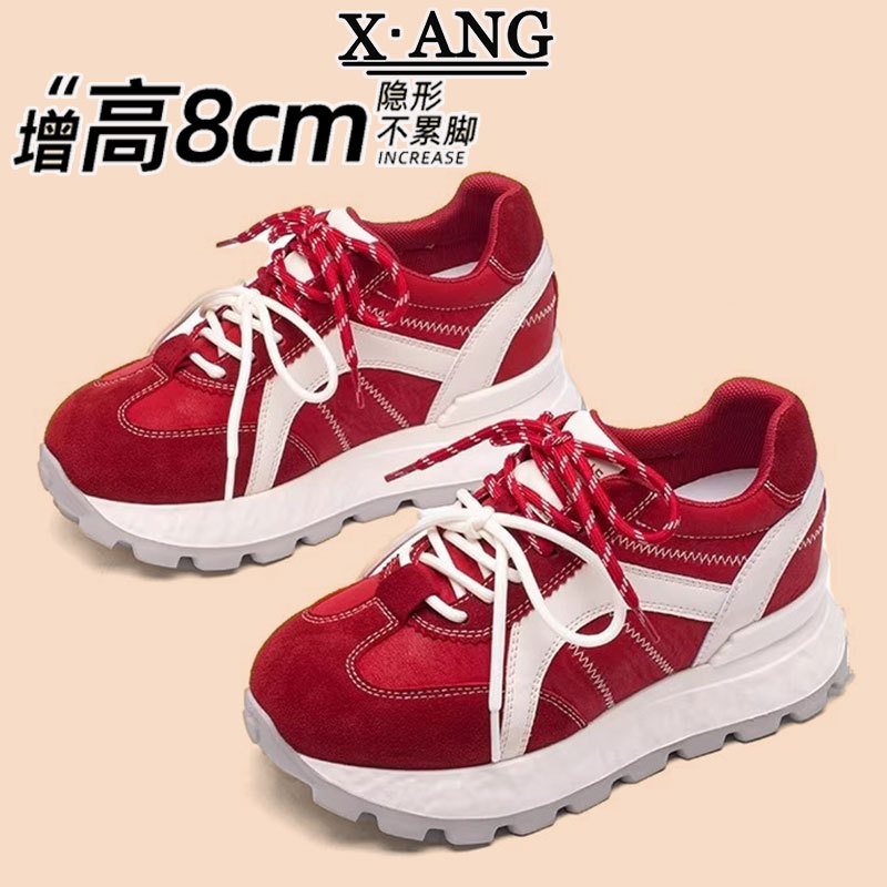 8cm height increasing insole small women's shoes genuine leather cortez women's platform german training shoes casual sneakers dad shoes Item Picture