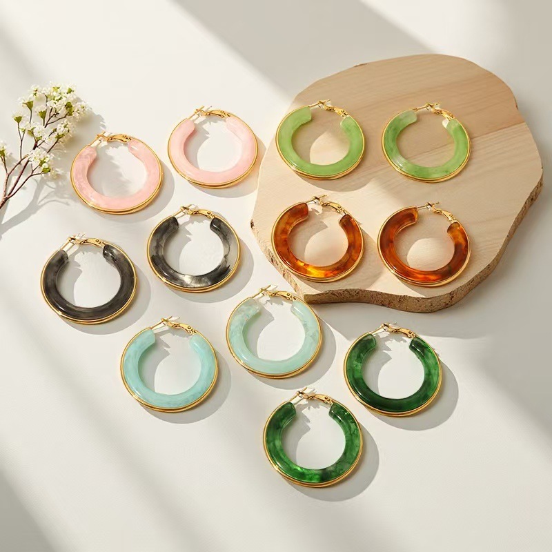 树脂大圆圈耳环彩色春季耳饰百搭外贸跨境女士耳环