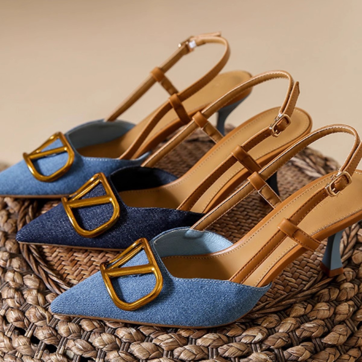 korean style high-grade elegant pointed-toe stiletto shoes spring and autumn new beautiful temperament wild denim high heel sandals Application Scenario