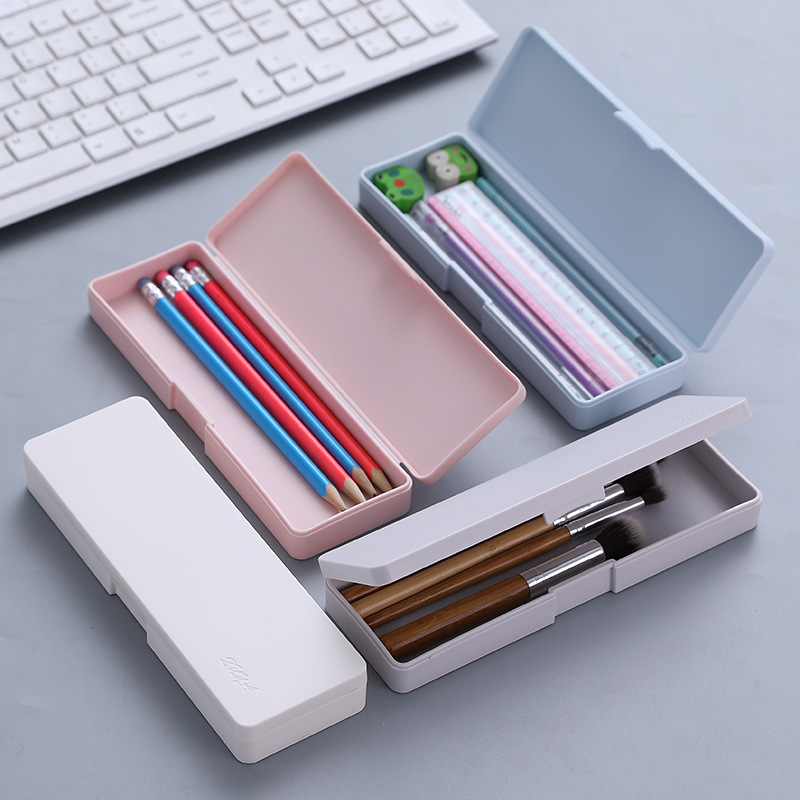 korean simple student diy stationery box pencil box wholesale stationery pencil case plastic double layer pencil storage box full figure