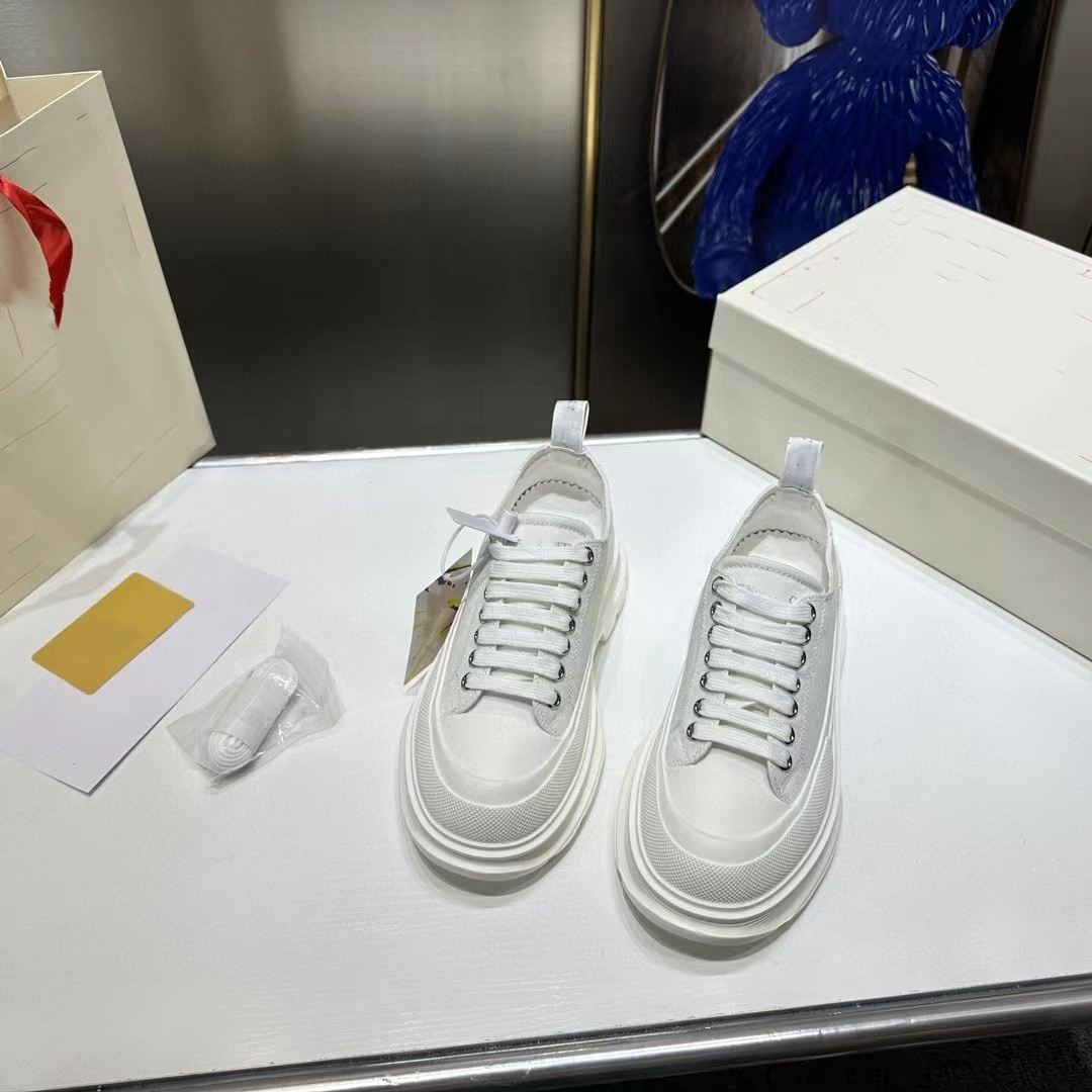 pure original mcqueen canvas shoes for women 2024 spring new muffin height increasing mcqueen platform shoes all-match lace-up white shoes undefined