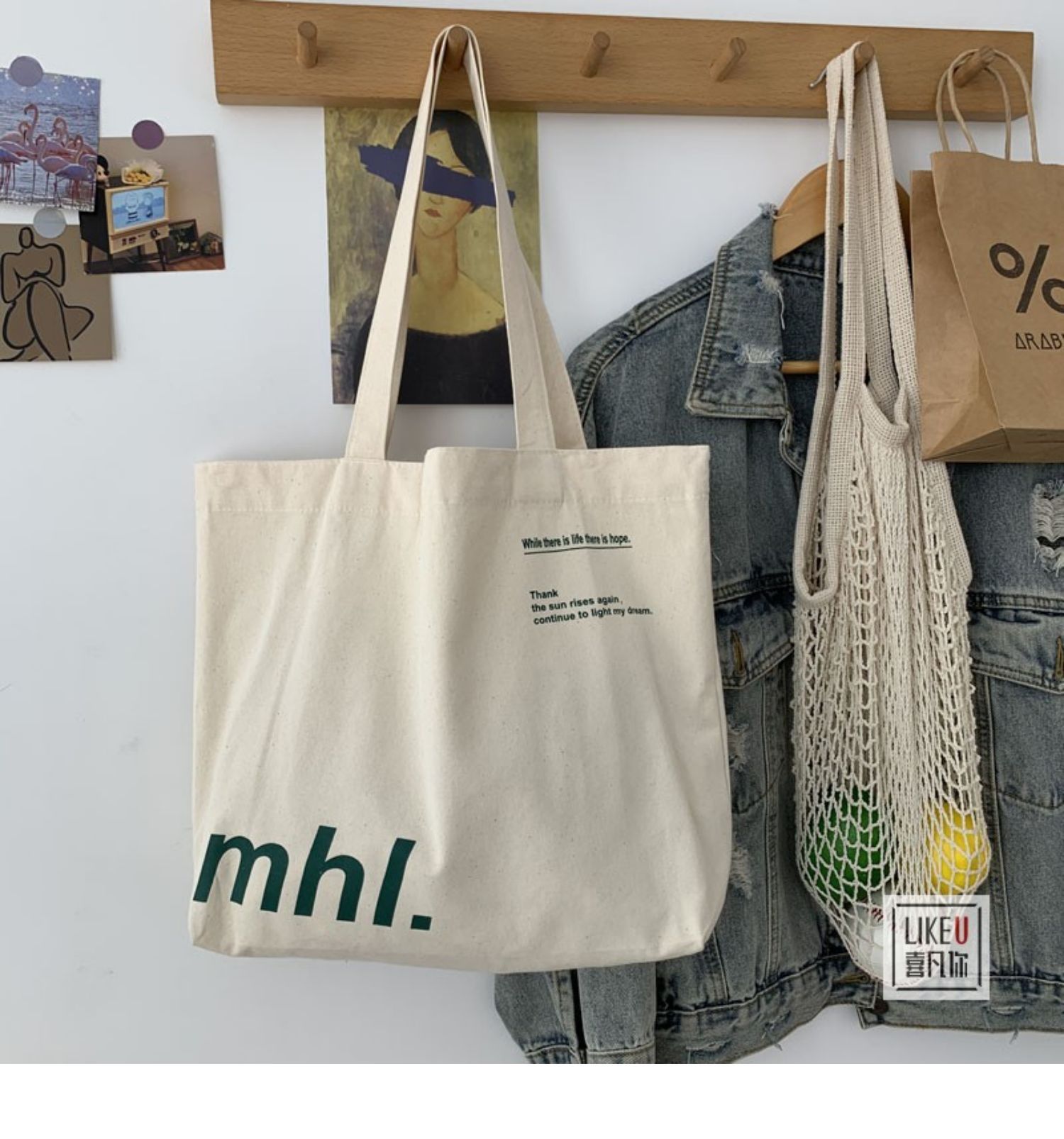 versatile new korean style ins style simple casual canvas bag student class large capacity letter shoulder canvas bag Application Scenario