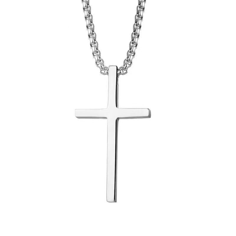 cross-border european and american new titanium steel cross necklace men's fashionable all-matching stainless steel cross pendant sweater chain accessories Item Picture