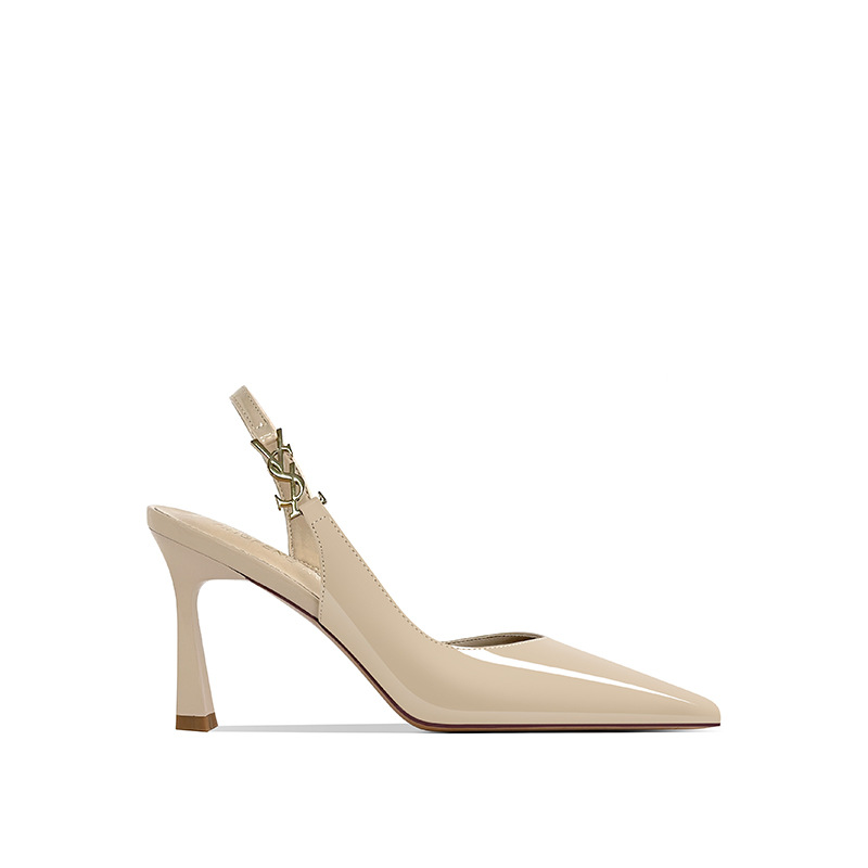 [spot] closed toe sandals for women back strap patent leather all-matching stiletto pointed high heels 2025 spring and summer new details Picture