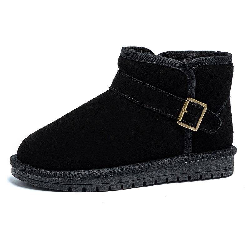 winter new snow boots flat bottom short boots northeast cotton padded shoes men's fleece-lined thickened waterproof warm genuine leather snow boots women undefined