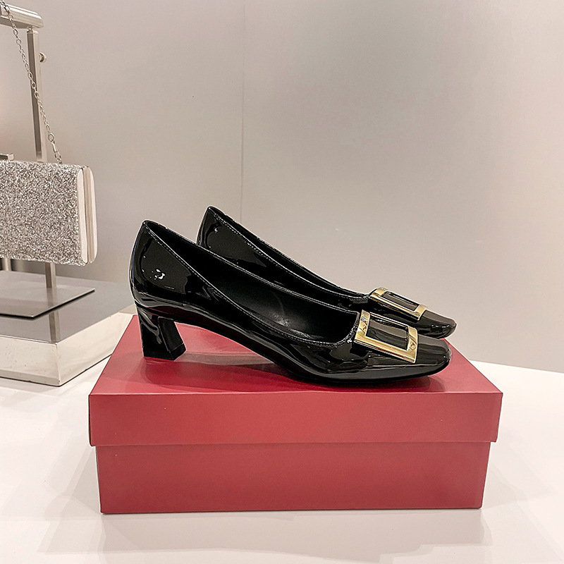 r flat shoes square buckle shoes chunky heel 2025 new spring and autumn high-grade high heel stiletto square toe french women's shoes undefined