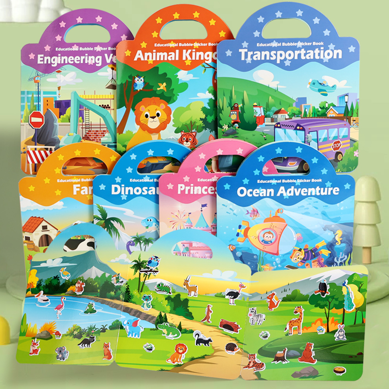 CPC CE EN71 Scene Bubble Sticker Book for Early Education and Enlightenment, Repeated Application of Jelly, Quiet Book, Portable Scene Sticker Book for Educational Interaction, 7 types to choose from full figure