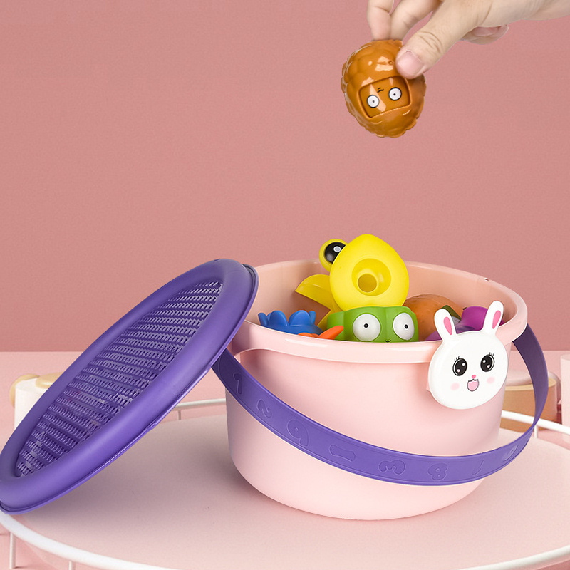 卡通兔子小黄鸭小青蛙大容量玩具收纳桶 便携提手储物箱 儿童玩具整理桶详情2