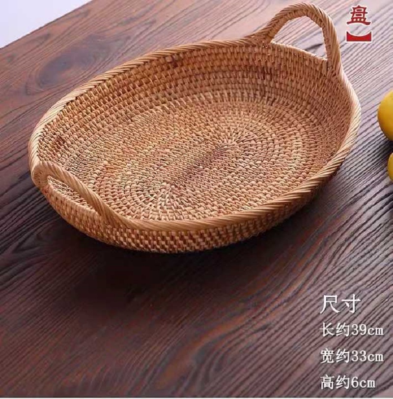 天然纯手工越南藤编双耳船形收纳篮
