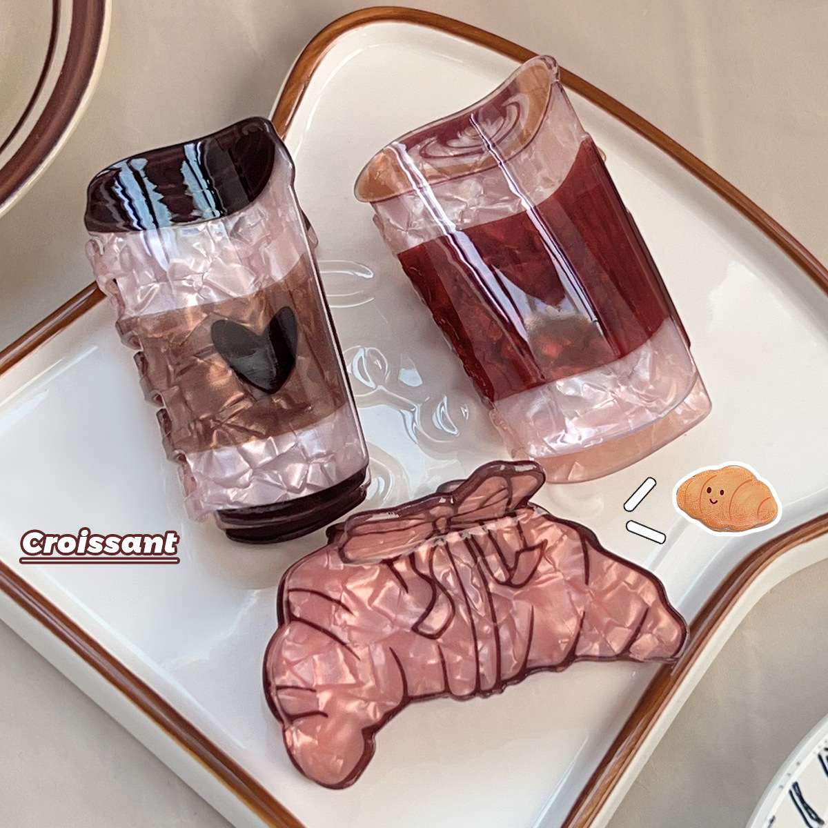 咖啡杯牛角包造型醋酸发夹发夹鲨鱼夹鸭嘴夹抓夹时尚发饰头饰百搭发夹装饰品