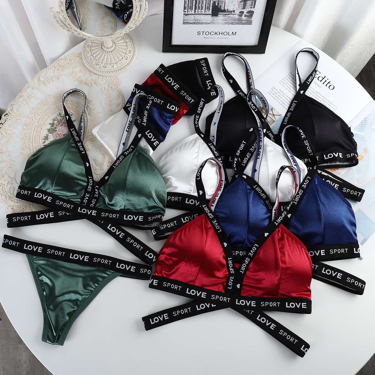 European and American lace set gathering bra undefined