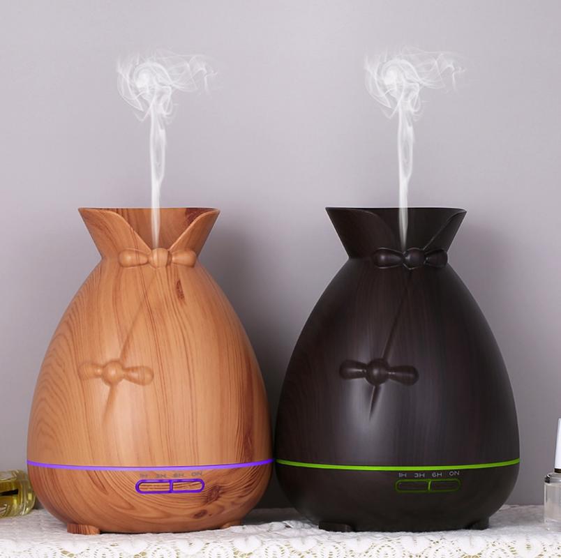 跨境120ml木纹精油香薰机自动喷香空气加湿器家用七彩夜灯香氛机