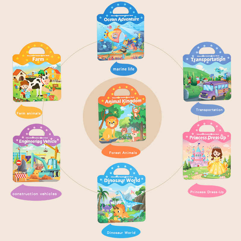 CPC CE EN71 Scene Bubble Sticker Book for Early Education and Enlightenment, Repeated Application of Jelly, Quiet Book, Portable Scene Sticker Book for Educational Interaction, 7 types to choose from Specification drawing