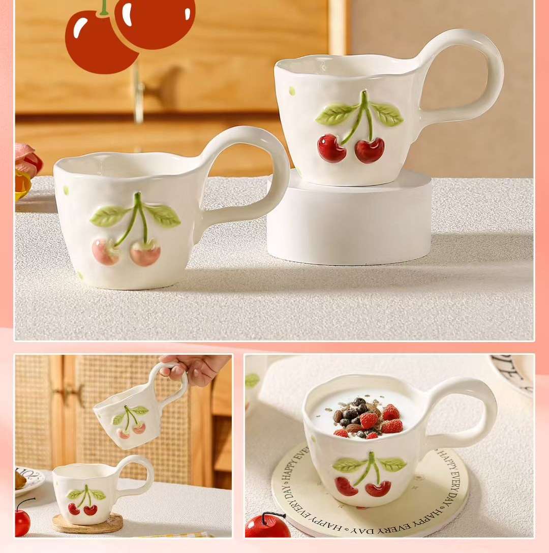 精美陶瓷手工绘画的蝴蝶结陶瓷杯细节图