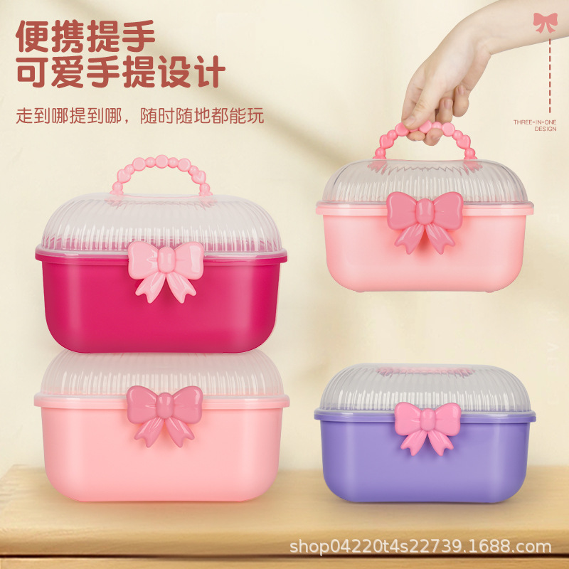 蝴蝶结可爱手提便携收纳盒 多色少女心整理盒 桌面杂物储物盒详情2