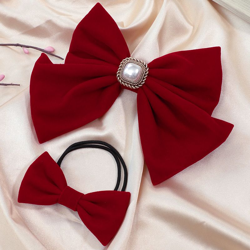The new red large bow headwear for brides in 2025, the wedding hair tie, the popular hairpin, the back of the head clip, summer detail image 19