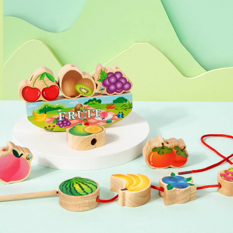 CPC CE offers five selectable children's wooden educational beaded large particle building block toys, including animal, fruit, traffic, Marine animal, string and beaded educational stacking toys details Picture
