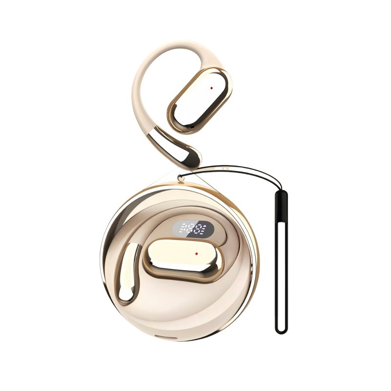 D85无线耳机可旋转数显屏带挂绳耳机长续航工厂加工蓝牙耳机 米色