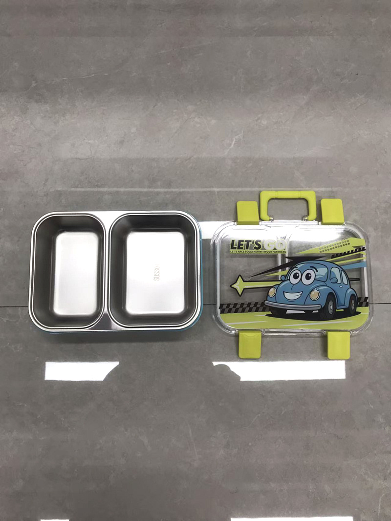 卡通汽车儿童餐盒 304 不锈钢分隔饭盒 便携可爱男女童学生便当盒详情3