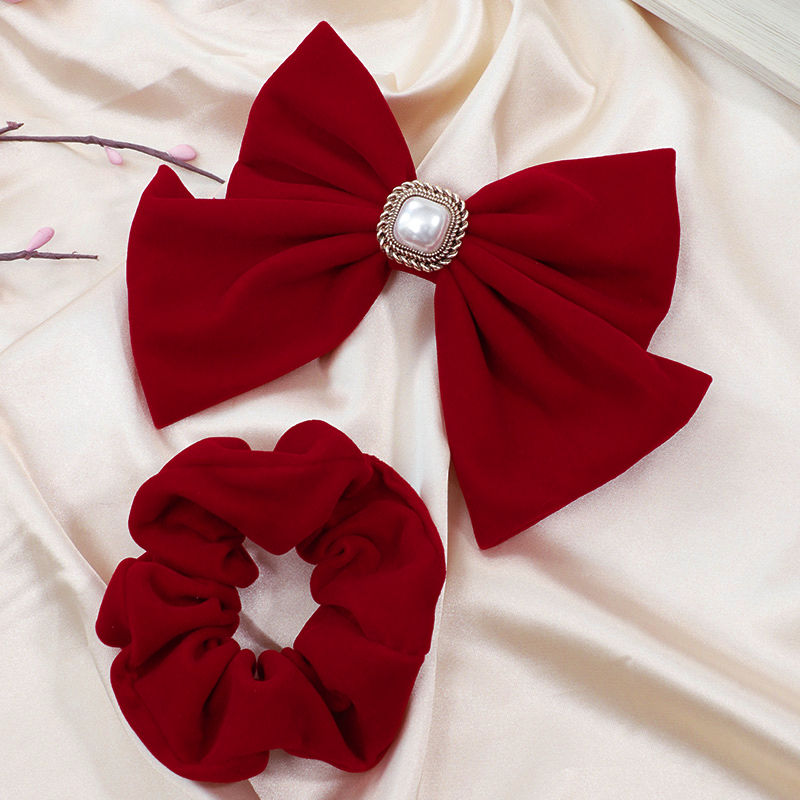 The new red large bow headwear for brides in 2025, the wedding hair tie, the popular hairpin, the back of the head clip, summer detail image 20