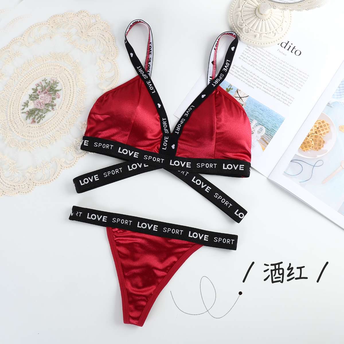 European and American lace set gathering bra undefined