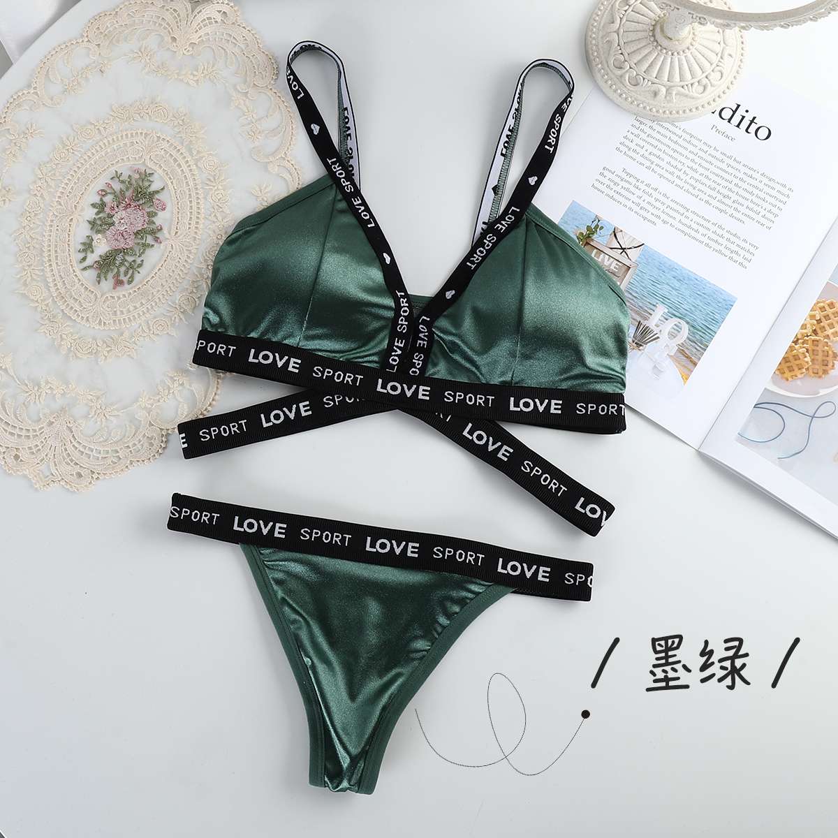 European and American lace set gathering bra undefined