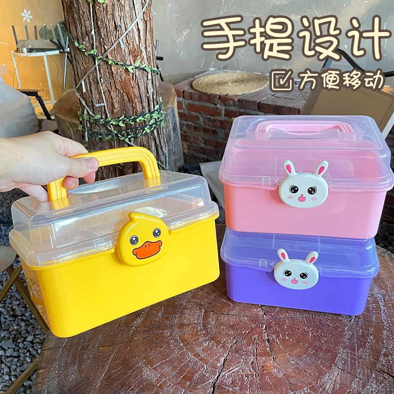 卡通卡扣分隔收纳盒 多色便携儿童文具整理箱 可爱手提储物盒详情6