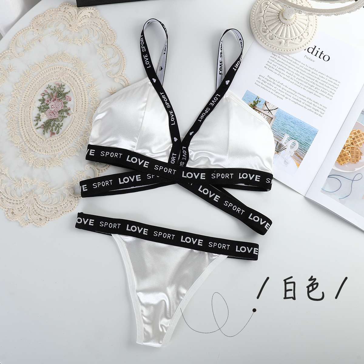 European and American lace set gathering bra undefined