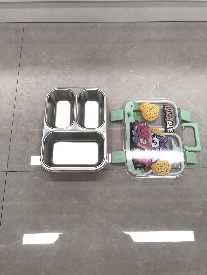 卡通汽车儿童餐盒 304 不锈钢分隔饭盒 便携可爱男女童学生便当盒详情4