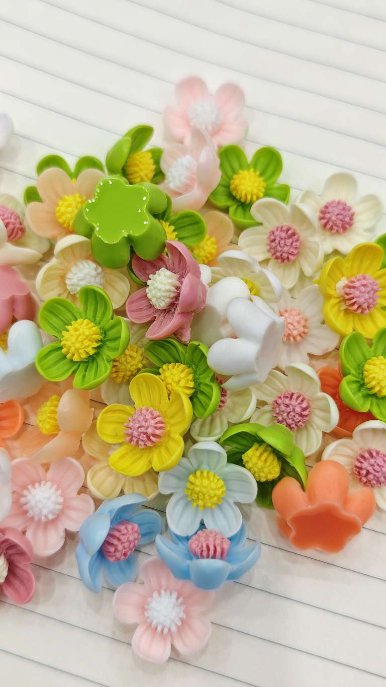 20mm五瓣花中等花型皮筋配件树脂饰品配件DIY饰品材料多款颜色任选