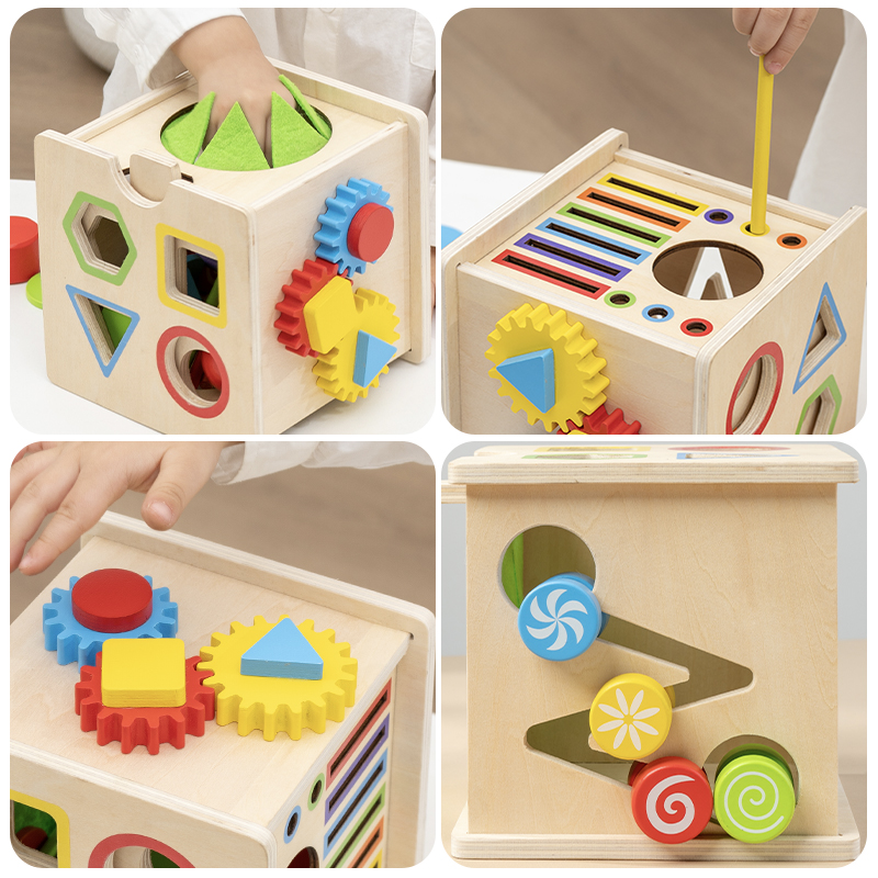 CPC EN71 Baby Early Childhood Education Intelligence 1-2 years Old Montessori Early Education Shape Matching Toy Fun Wooden Teaching Aid 8-in-one Early Education Intelligence Box Gear Coin Coin Color Wooden Stick Matching Positioning Game Application Scenario