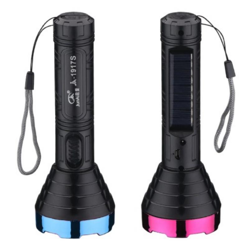 跨境外贸3W家用应急手电筒 太阳能锂电池大功率手电筒