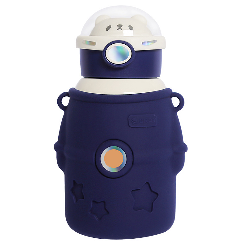 厂家直销304不锈钢保温杯儿童水杯 高颜值防摔吸管杯现货 星际蓝