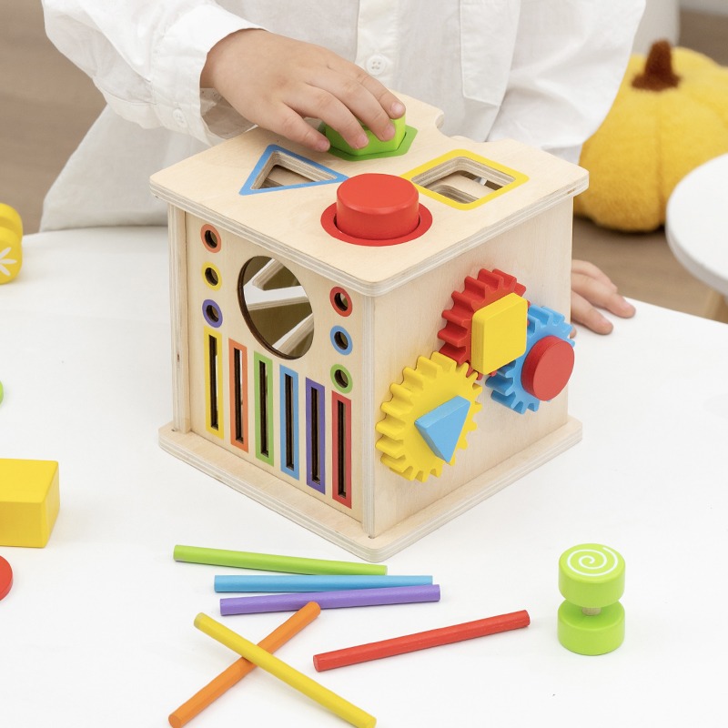 CPC EN71 Baby Early Childhood Education Intelligence 1-2 years Old Montessori Early Education Shape Matching Toy Fun Wooden Teaching Aid 8-in-one Early Education Intelligence Box Gear Coin Coin Color Wooden Stick Matching Positioning Game details Picture