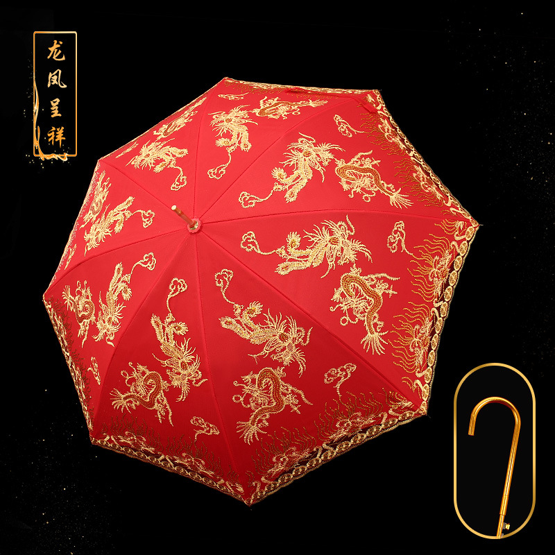 big red bride umbrella wedding umbrella wedding red umbrella long handle umbrella wedding umbrella chinese embroidery wedding ceremony light luxury umbrella Specification drawing