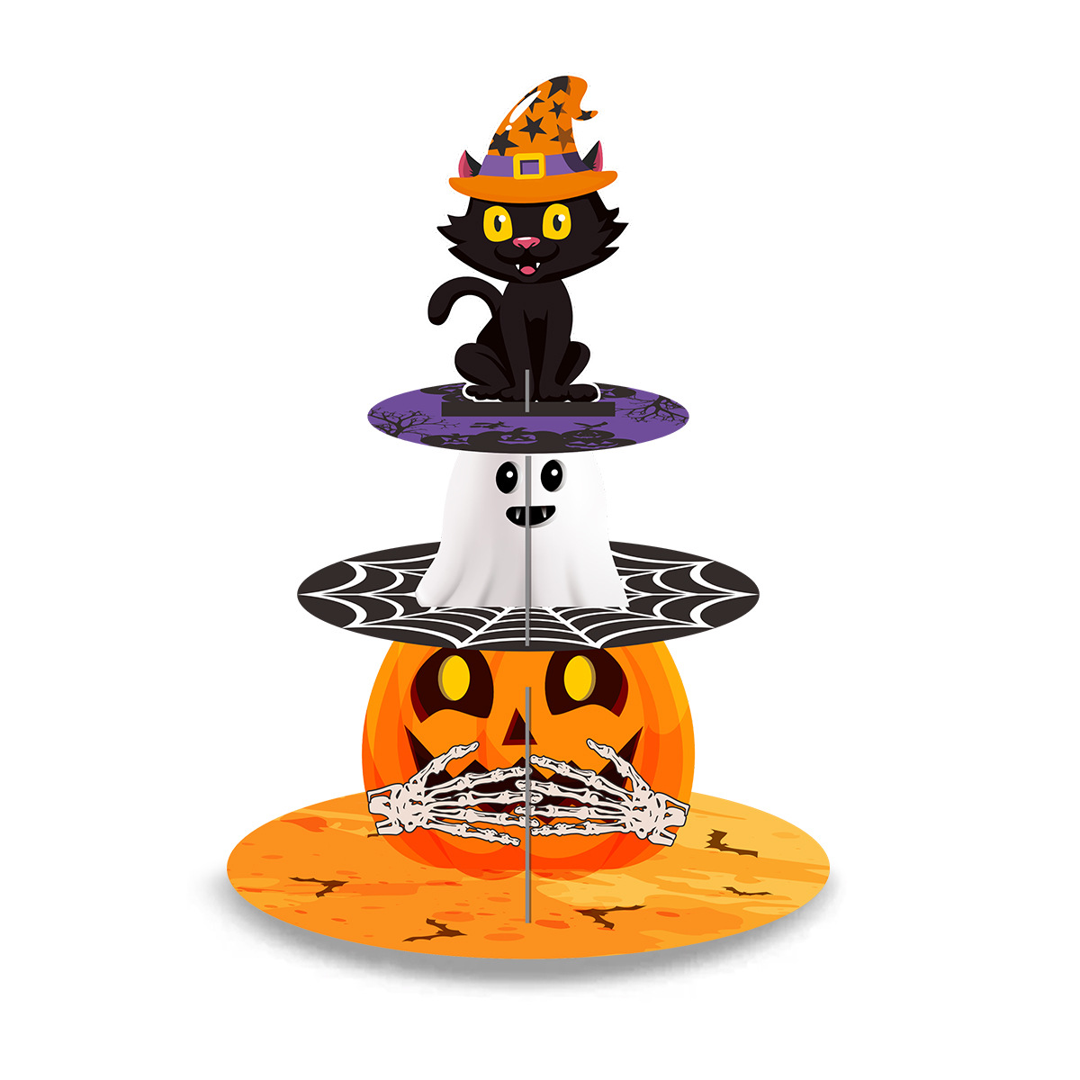 2025 cross-border halloween ghost festival party table decorative ornaments black  pumpkin dessert table cake stand wholesale full figure