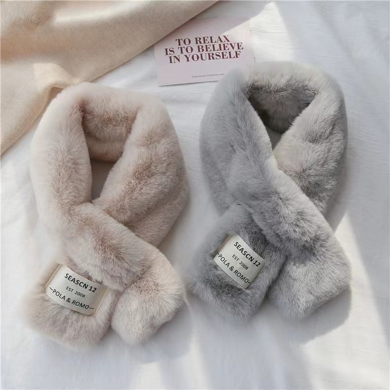 autumn and winter scarf plush korean style thickened solid color fur scarf warm imitate rex rabbit fur cross fur collar scarf full figure