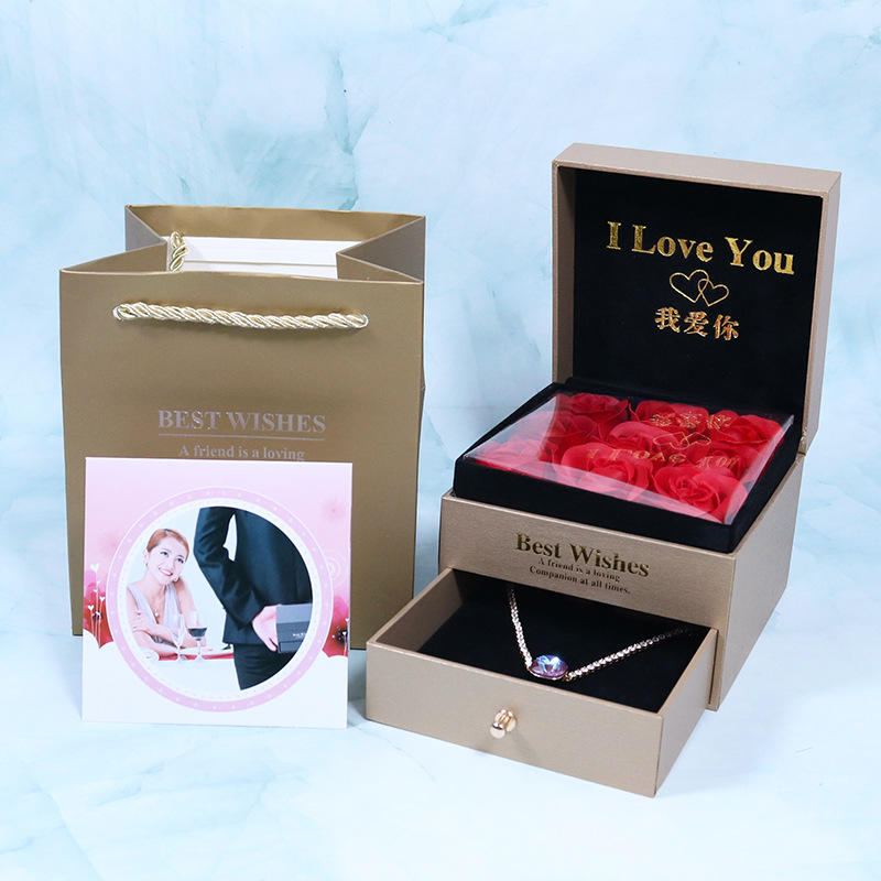 valentine's day rose jewelry box double drawer nine flower lipstick gift box necklace ring gift box wholesale full figure