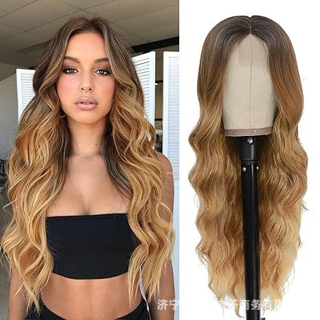 chemical fiber wig female gradient golden wave 26-inch long curly wave head cover natural high-temperature fiber wig cross-border Application Scenario