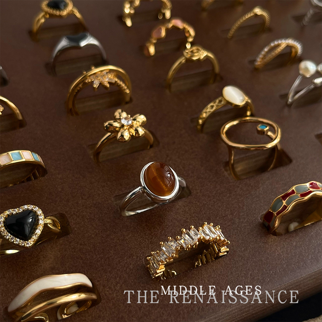 vintage chinese style enamel drop oil art vintage zircon ring collection tigereye index finger ring adjustable full figure